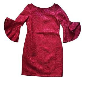 MARINA Fully Lined Lace Cocktail Dress Red 6